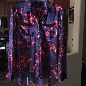 Guess 4th red blue floral long sleeve shirt